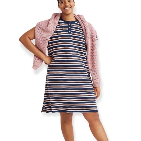 NWT Madewell Bengali Stripe Henley Oversized T-Shirt Dress Sz XXS - Picture 2 of 8